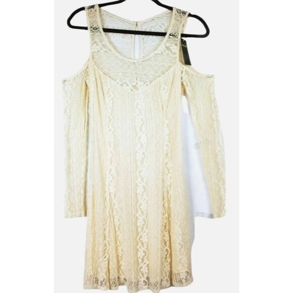 Whimsy Romantic Lace Cold Shoulder Dress Hollister Size Small Off White Wedding - Picture 3 of 6